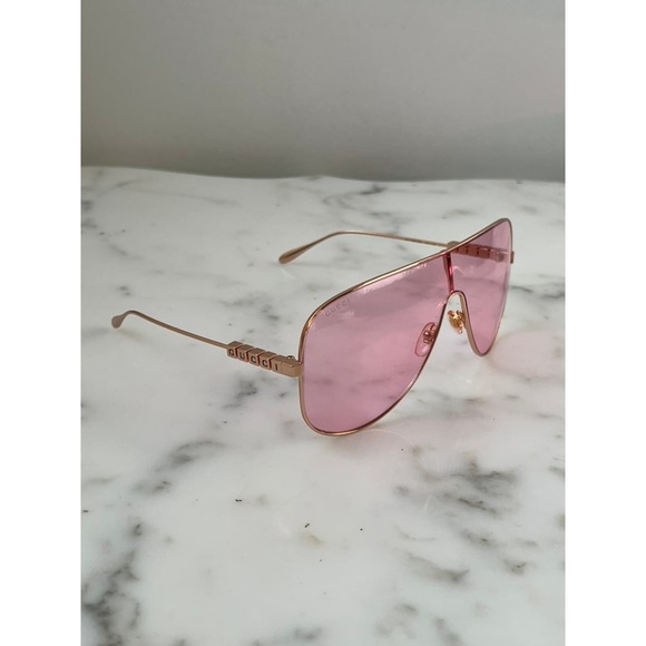 NEW Gucci GG1436S Gold Metal Shield Pink Sunglasses - Picture 5 of 7
